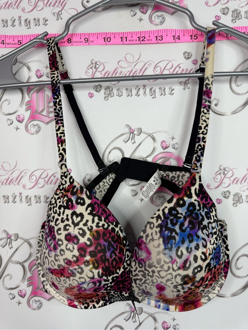 La SENZA Leopard Print T-Shirt Bra with Pink, Purple & Blue Accents 34D
